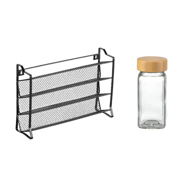 4-Shelf Spice Rack Organizer for Cabinet, Spice Organizer with 28 Brown Empty Jars, Seasoning Organizer for Countertop