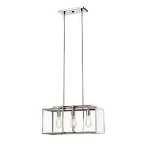 Eastwood II 22 in. 3-Light Brushed Nickel Kitchen Island Pendant Light Fixture with Clear Glass Shade