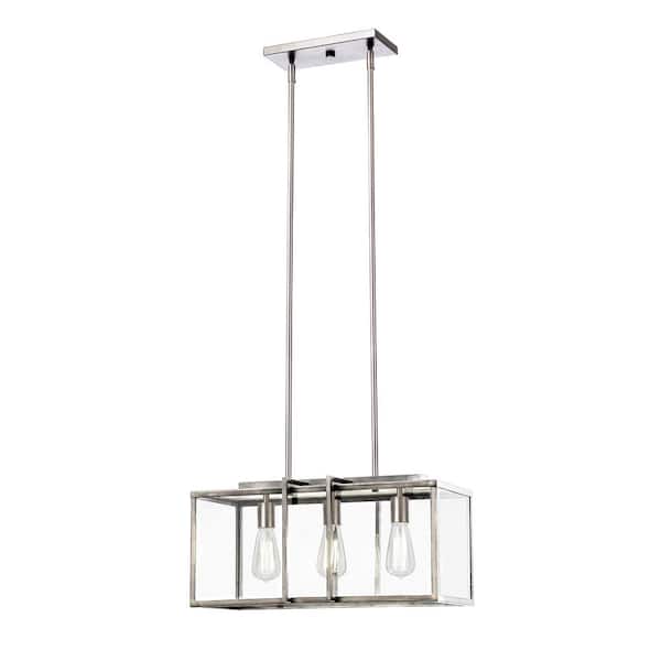 Bel Air Lighting Eastwood II 22 in. 3-Light Brushed Nickel Kitchen Island Pendant Light Fixture with Clear Glass Shade
