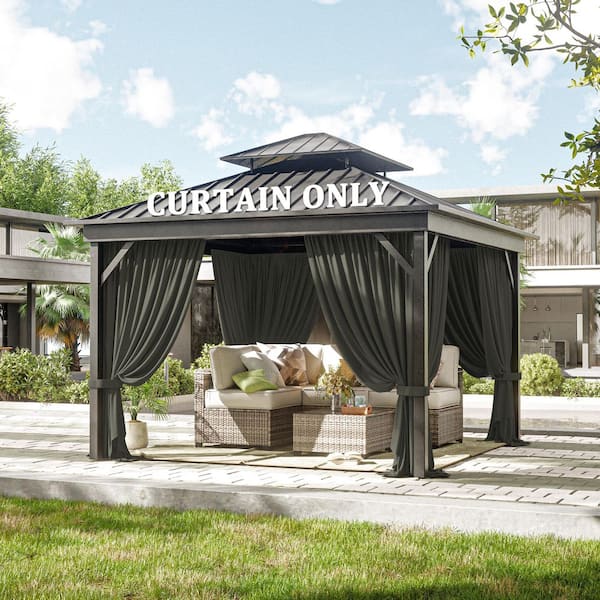 10 ft. x 10 ft. Universal Outdoor Privacy Curtains, Gazebo Curtain Replacement with Zipper Grey (4-Side Curtain Only)