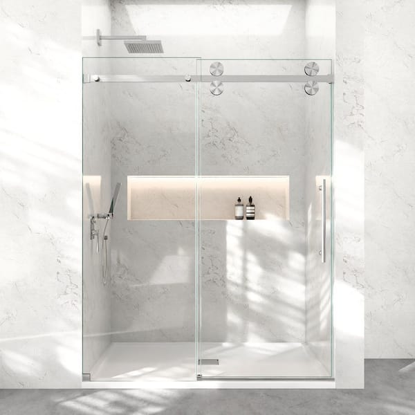 Lumina 60 in. W x 80 in. H Sliding Fully Frameless Shower Door in Brushed Nickel with SGCC 3/8 in. Tempered Clear Glass