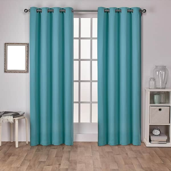 EXCLUSIVE HOME Sateen Teal Solid Woven Room Darkening Grommet Top Curtain, 52 in. W x 96 in. L (Set of 2)