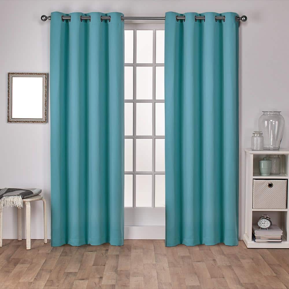 Teal Polyester Blackout Grommet Window Curtain Panels, 108" Length