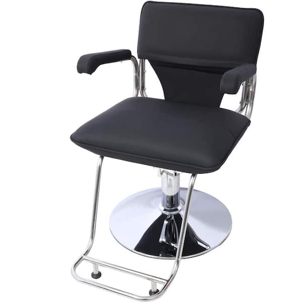 Unbranded Faux Leather Ergonomic Barber Chair Adjustable Height Shampoo Barbering Chair Hair Salon Chair in Black with Barber Cape