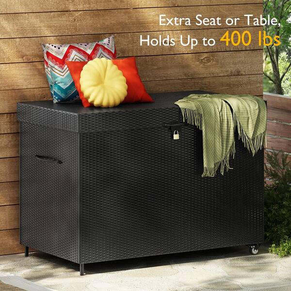 230 Gal. Black Wicker Deck Box with Wheels, All-Weather
