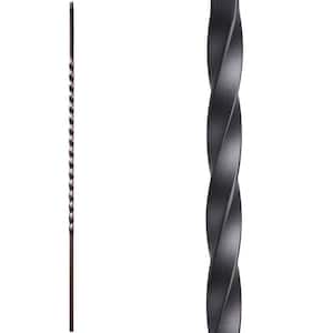 Twist and Basket 44 in. x 0.5 in. Satin Black Long Single Twist Solid Wrought Iron Baluster