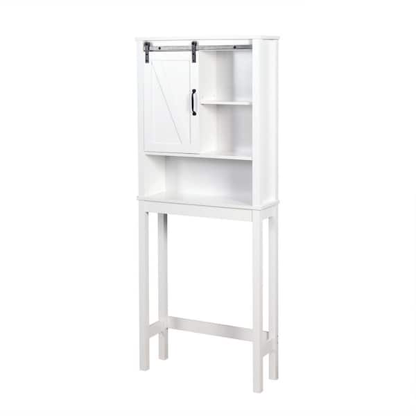 Aoibox 27.16 in. W x 67 in. H x 9.06 in. D White MDF Bathroom Over-the-Toilet Storage Adjustable Shelves and Barn Door