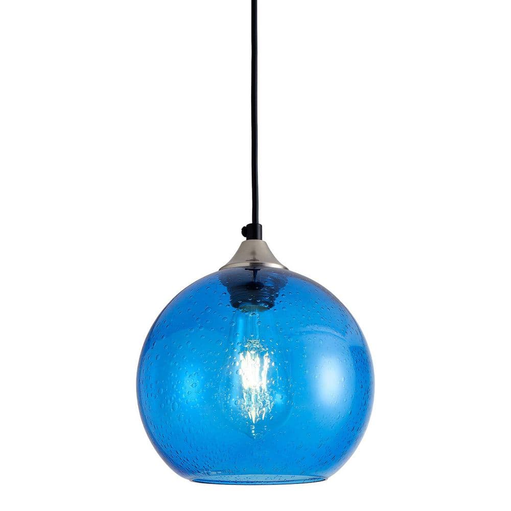 8 in. 1-Light Aluminum Brushed Nickel Pendant Light with Globe Sapphire Blue Seeded Glass Shade for Kitchen Island price history on PriceWatchPro