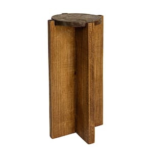 9.8 in. Small Dark Brown Round Paulownia Wood End Table