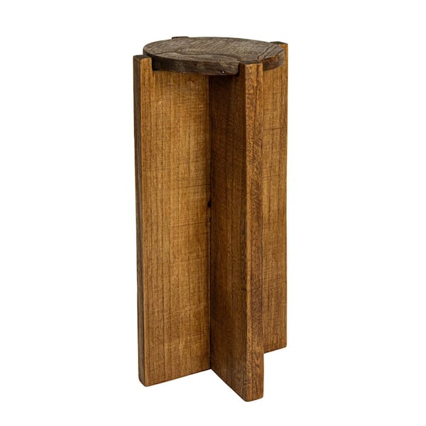 Storied Home 9.8 in. Small Dark Brown Round Paulownia Wood End Table