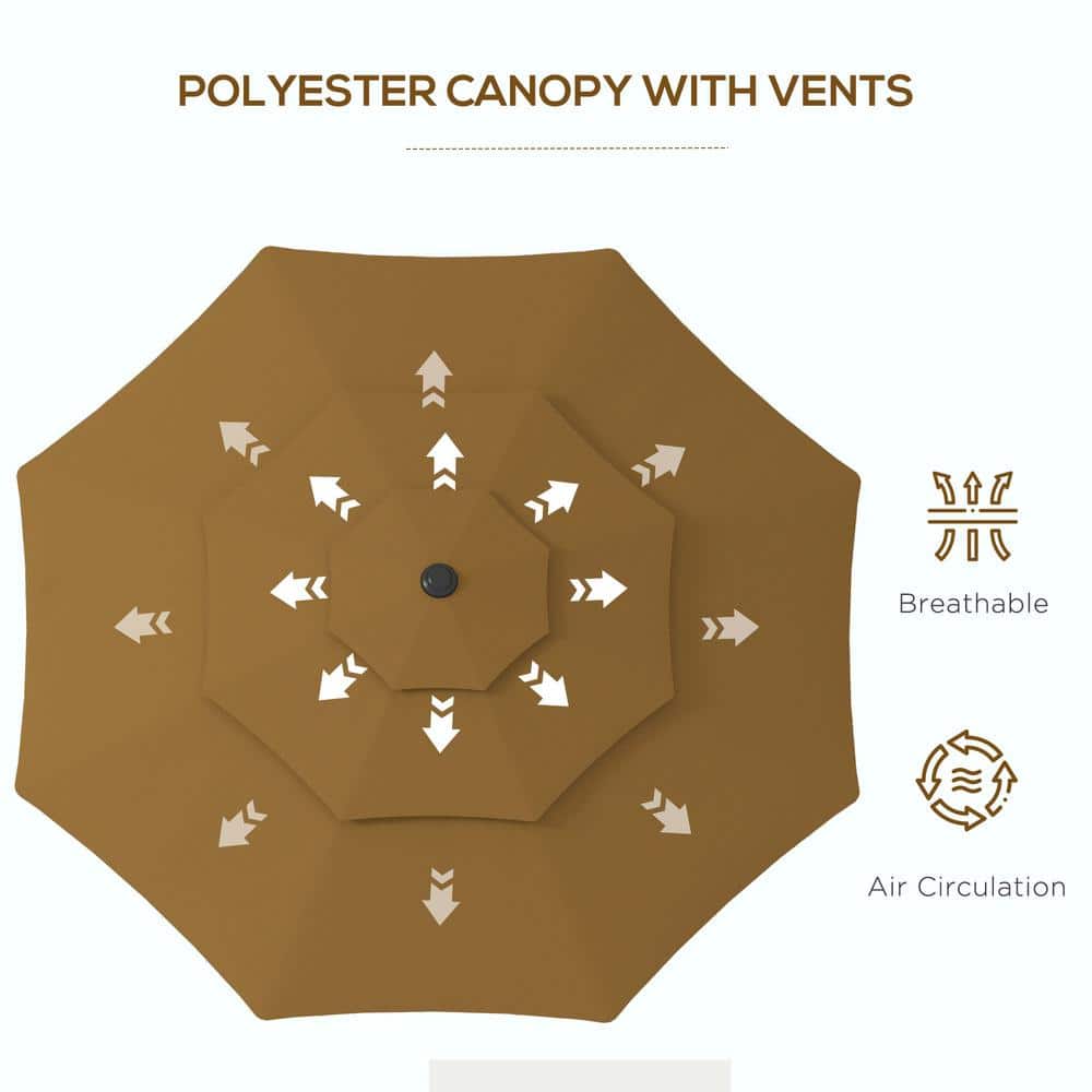 Tan 9' 3-Tier Outdoor Patio Umbrella with Crank and Tilt