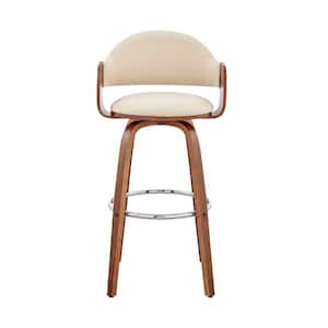 26 in. Rich Cream Faux Leather Walnut Wood Bar Stool