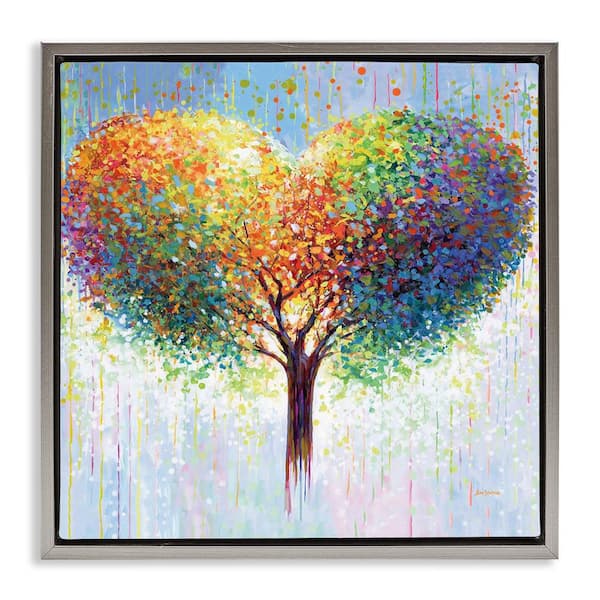 Stupell Industries Bold Hued Heart Tree by Leon Devenice Gray Floater Frame Nature Graphic Art Print 25 in. x 25 in.