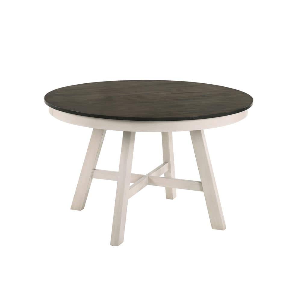 Maisie Round Extendable White and Brown Wood Dining Table