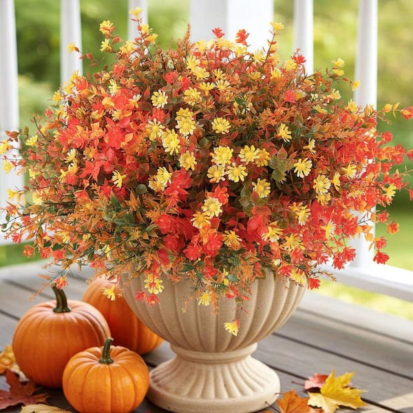 1 in. H Orange Artificial Mums 12-Bundles UV Resistant Fake Flowers for Outdoor  Planters Garden Porch Balcony Decor SA1059B036 - The Home Depot
