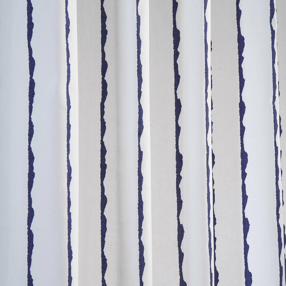 Sharkskin Blue and White Striped Cotton Room Darkening Curtain Panel