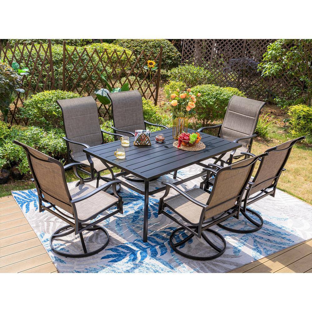 PHI VILLA 7-Pieces Metal Outdoor Patio Dining Set With Texitilene ...