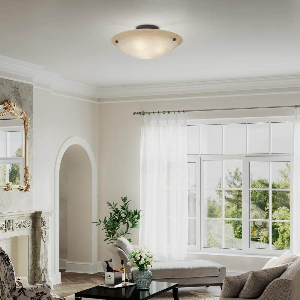 Honey Alabaster Glass Bronze 3-Light LED Semi-Flush Mount