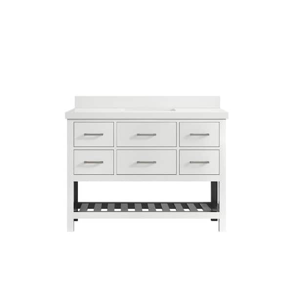 Willow Collections Parker 48 in. W x 22 in. D x 36 in. H Bath Vanity in White with 2 in. White Quartz Top