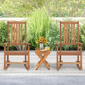 Natural 3-Piece Wood Patio Conversation Set with Slatted Seat and Tabletop