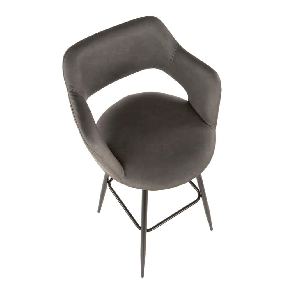 Sleek Contemporary 40.5" Black Metal & Grey Leather Bar Stool Set