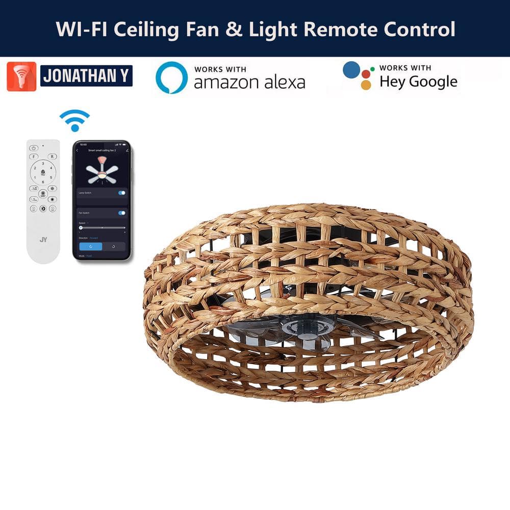 Archer 20.25" Brown/Black Seagrass Lantern Ceiling Fan with Remote