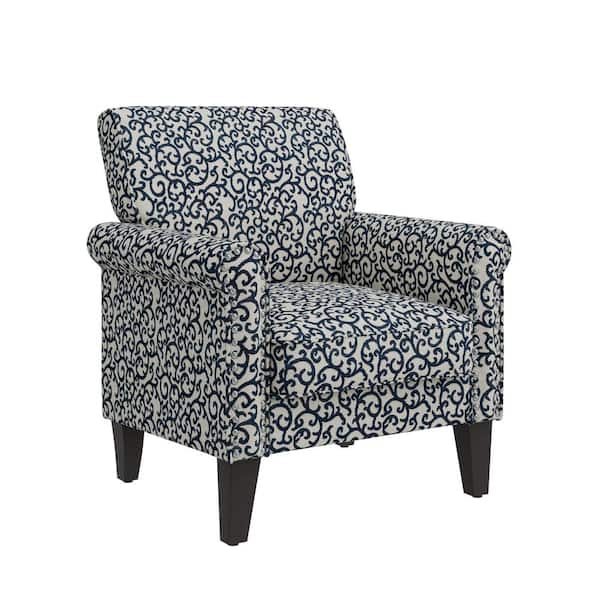 Handy Living Jean Black Curly Vine Pattern Fabric Traditional Rolled Arm Accent Chair with Nailheads