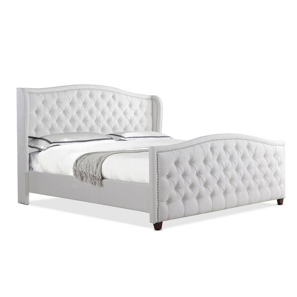 Elegant King-Sized Birch Wood Frame Bed with Tufted Polyester Upholstery