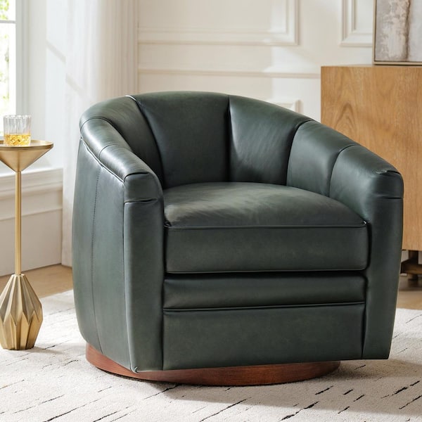 Piana Dark Green Genuine Leather Accent Chair with Swivel