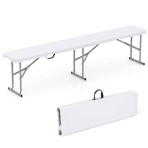 White Metal Outdoor Folding Bench Ottoman with Non-slip Foot Pads(Set of 1)