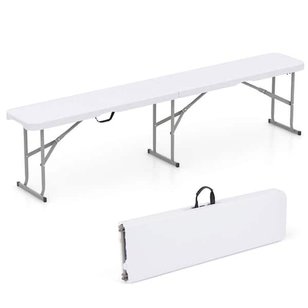 Costway White Metal Outdoor Folding Bench Ottoman with Non-slip Foot Pads(Set of 1)