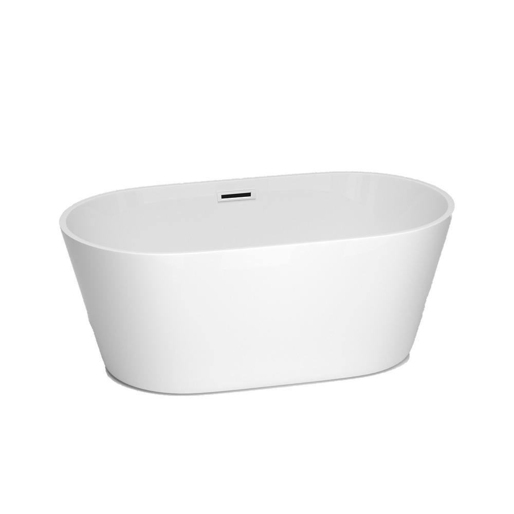 59 in. x 31 in. Freestanding Soaking Acrylic Alcove Bathtub with Center Dra