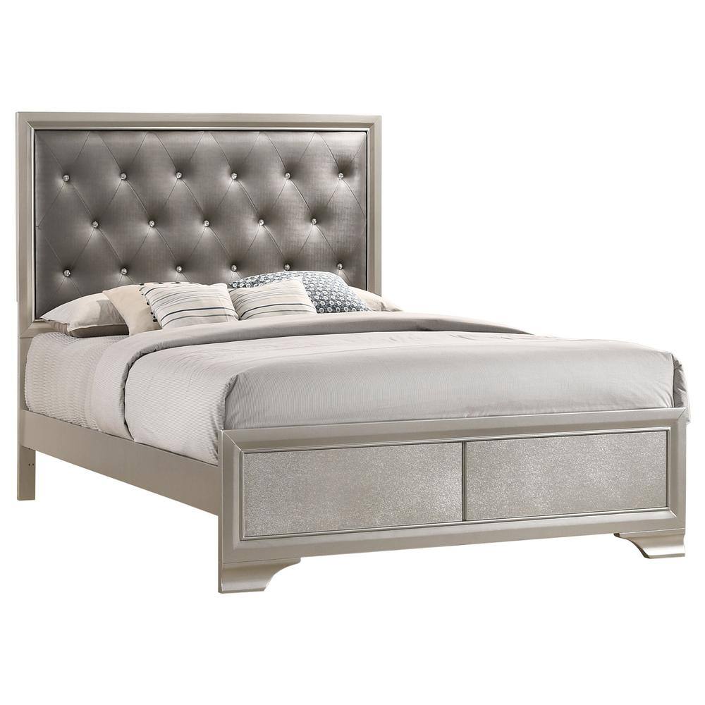 Silver Faux Leather Queen Upholstered Bed with Tufted Headboard