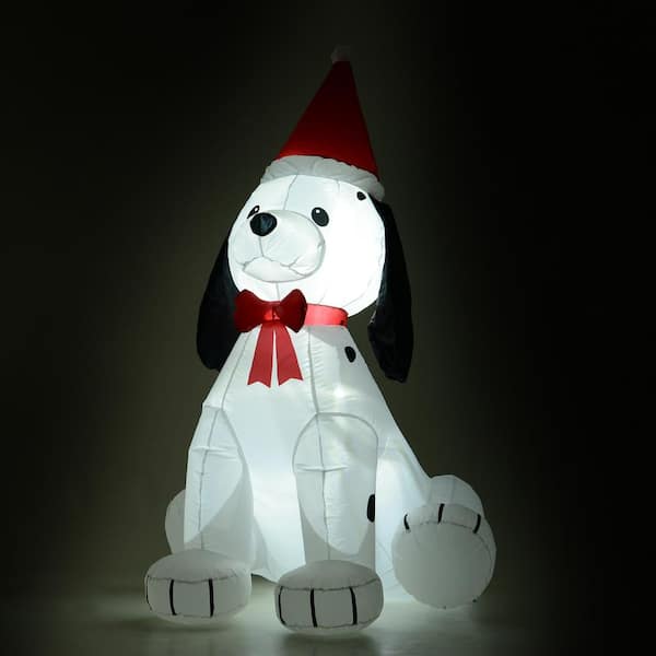 HOMCOM 6 ft. Pre-Lit LED Puppy Wearing Santa Hat Christmas Inflatable with Red and White Lights