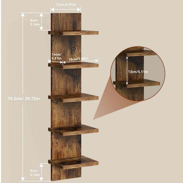 Modern (Set of 2) 5 Tier 6 in. W x 6 in. D Brown Wood Decorative