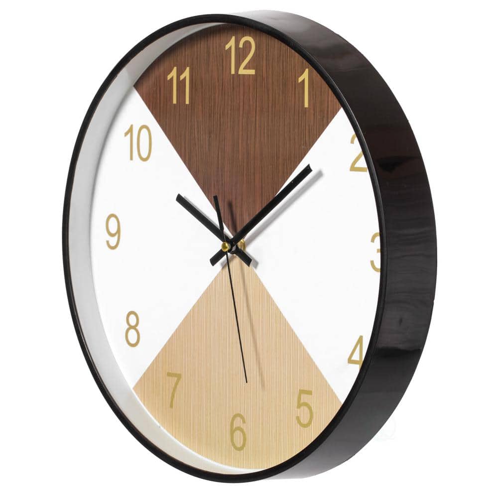 Modern Brown and Beige Plastic Wall Clock with Wood Look