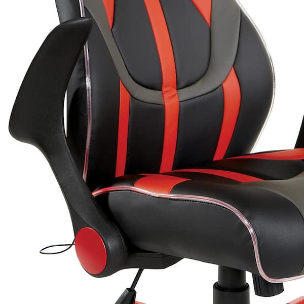 OSP Home Furnishings Output Gaming Chair in Black Faux Leather with Red