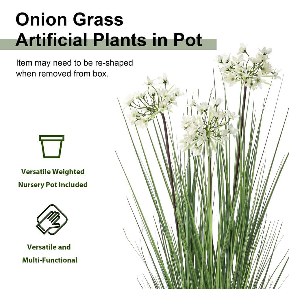 3.25 ft Green and White Plastic Potted Faux Grass