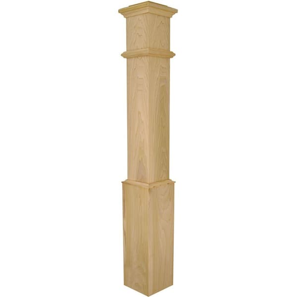EVERMARK Stair Parts 4095 56 in. x 7-1/2 in. Unfinished Poplar Plain Box Newel Post for Stair Remodel