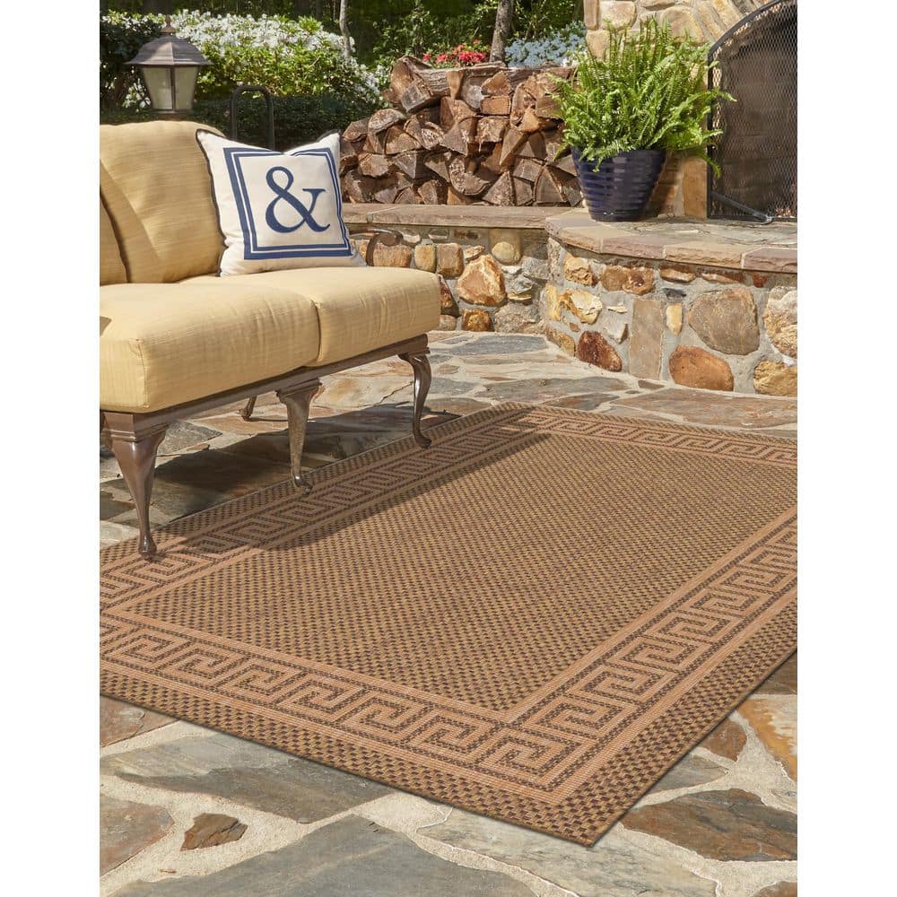 Brown 6' x 9' Rectangular Synthetic Flat Woven Outdoor Rug