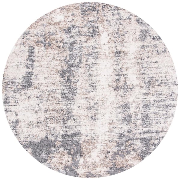 SAFAVIEH Aston Ivory/Gray 7 ft. x 7 ft. Geometric Abstract Round Area Rug