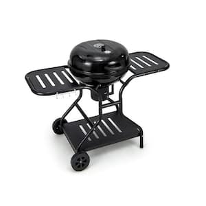 25 in. Portable Outdoor BBQ Charcoal Grill in Black with Bottom Storage Shelf