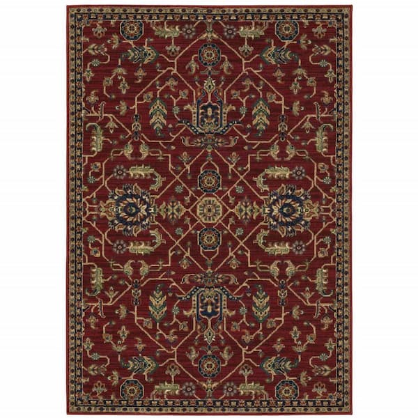 HomeRoots 4' X 6' Red And Blue Oriental Power Loom Stain Resistant Area Rug