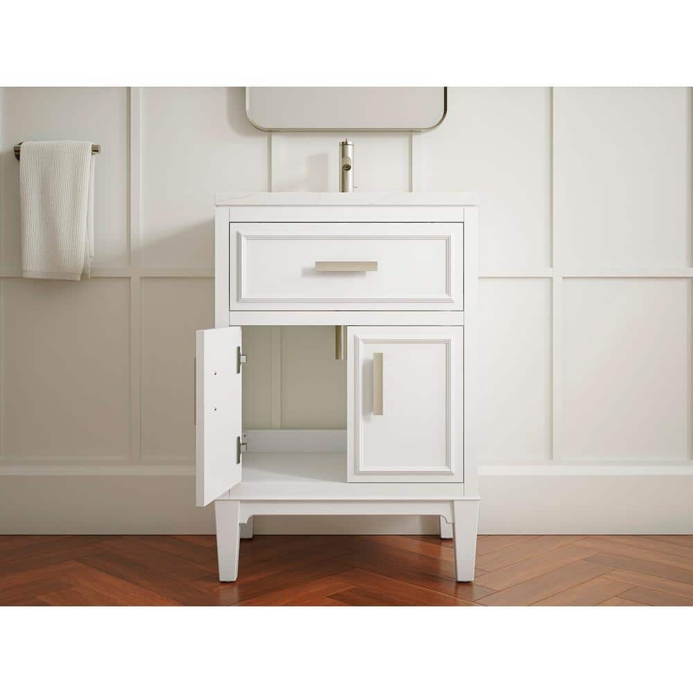 White 24-Inch Freestanding Bathroom Vanity with Quartz Top