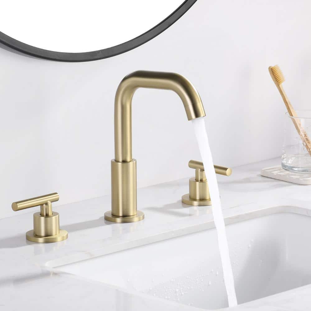 Brushed Gold Solid Brass Widespread Bathroom Faucet
