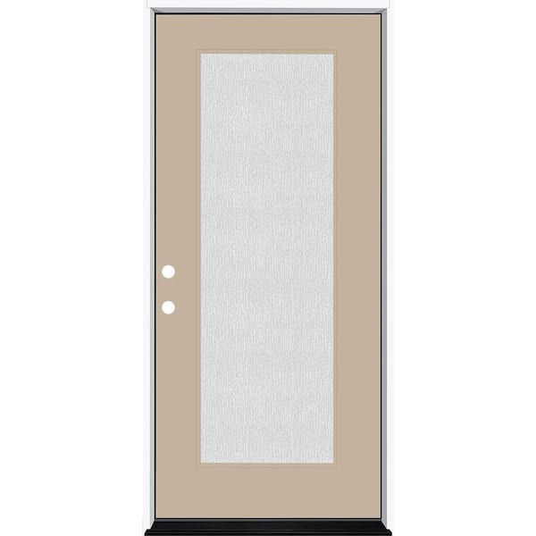 Steves & Sons Legacy 36 in. x 80 in. Full Lite Rain Glass RHIS Primed Sandstone Finish Fiberglass Prehung Front Door