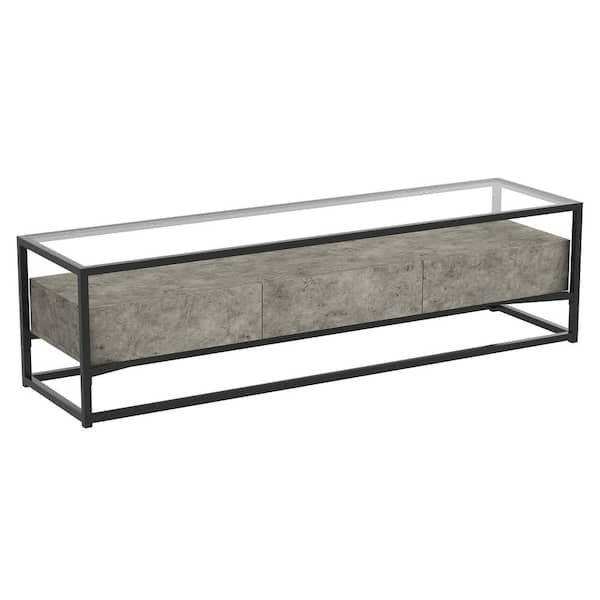 S & Co. Tv Stand 59 in. L Dark Cement 3 Drawers Glass Top