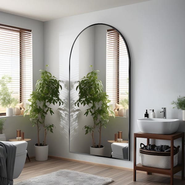 Lirago 39 in. W. x 71 in. H Full Length Arched Free Standing Body Mirror, Metal Framed Wall Mirror, Large Floor Mirror in Black