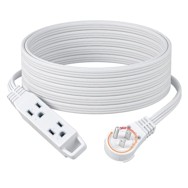 25ft. SPT-3, 16Awg /3Conductors Flat Power Cable, Indoor/Outdoor Extension Cord with 3Prong Ultra Thin Power Strip,White