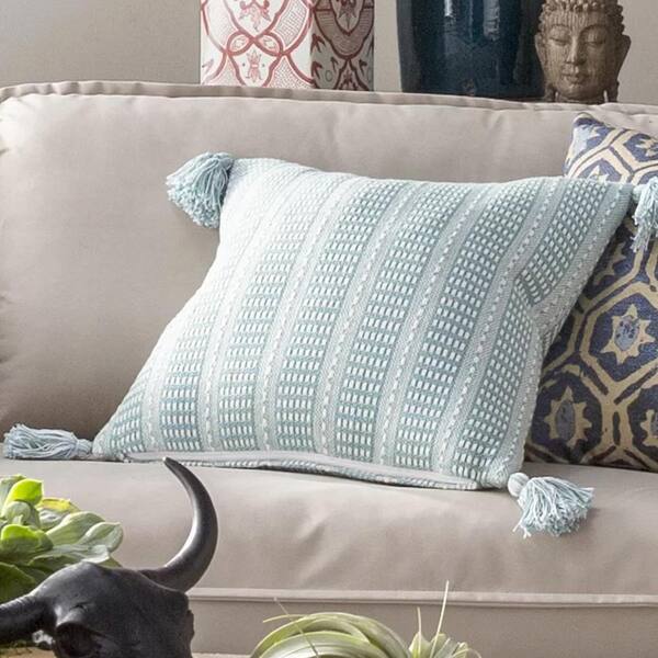LR Home Teal Striped Hypoallergenic Polyester 18 in. x 18 in. Throw Pillow